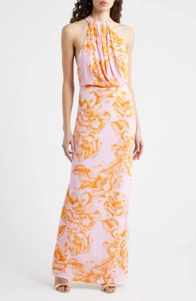 Black Halo Elowen Floral Drape Bodice Gown In Multi