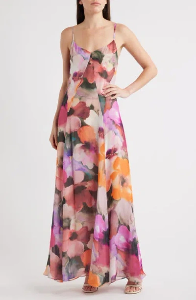 Black Halo Emory Floral Print Crinkle Chiffon Maxi Dress In Multi