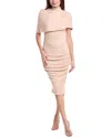 Black Halo Ruched Turtleneck Cape Knit Dress In Pink