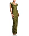 Black Halo Evangeline Ruched Satin Gown In Green