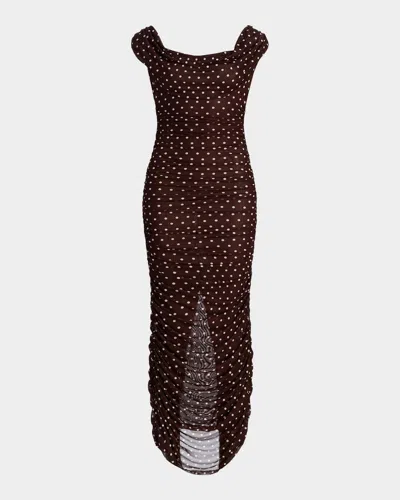 Black Halo Evangeline Polka Dot Maxi Dress In Brown