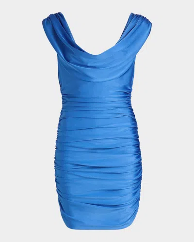Black Halo Evangeline Stretch Satin Draped Mini Dress In Blue