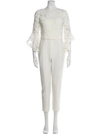 Pre-owned Black Halo Eve By Laurel Berman Crew Neck Jumpsuit In White