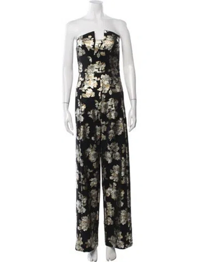 Pre-owned Black Halo Eve By Laurel Berman Floral Print Strapless Jumpsuit In Black