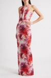 Black Halo Fina Halter Evening Gown In Red