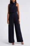 Black Halo Floella Draped Mock-neck Jumpsuit In Navy