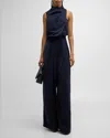 Black Halo Floella Draped Mock-neck Jumpsuit In Navy