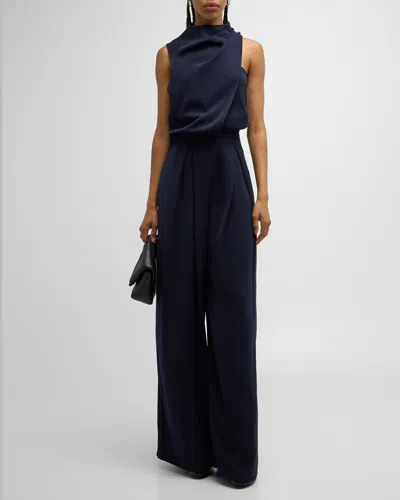Black Halo Floella Draped Mock-neck Jumpsuit In Navy