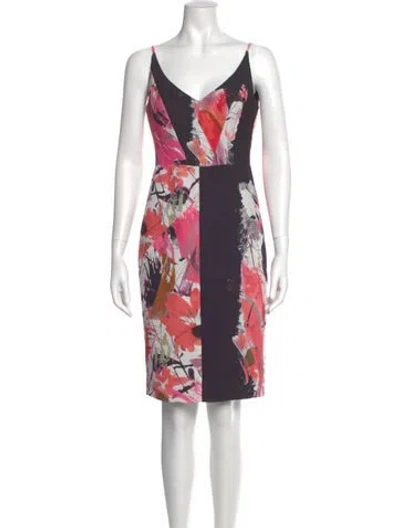 Pre-owned Black Halo Floral Print Knee-length Dress In Black