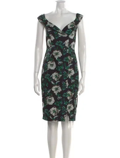 Pre-owned Black Halo Floral Print Knee-length Dress In Black