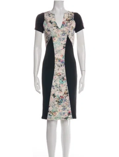 Pre-owned Black Halo Floral Print Knee-length Dress In Black