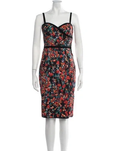 Pre-owned Black Halo Floral Print Knee-length Dress In Black
