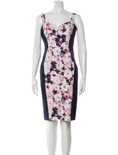 Pre-owned Black Halo Floral Print Knee-length Dress In Blue