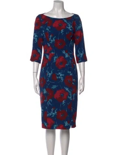 Pre-owned Black Halo Floral Print Knee-length Dress In Blue