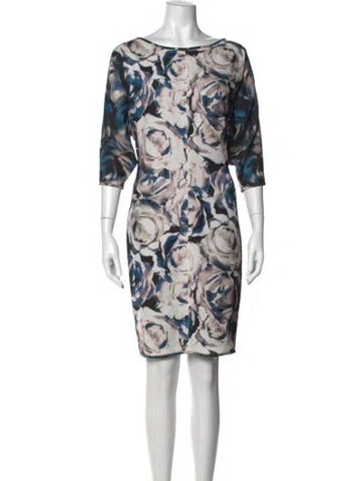 Pre-owned Black Halo Floral Print Knee-length Dress In Blue