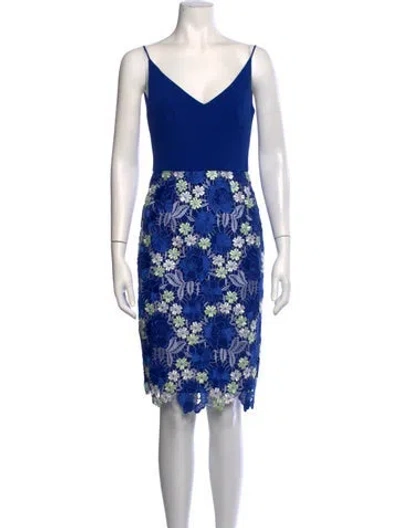Pre-owned Black Halo Floral Print Knee-length Dress In Blue