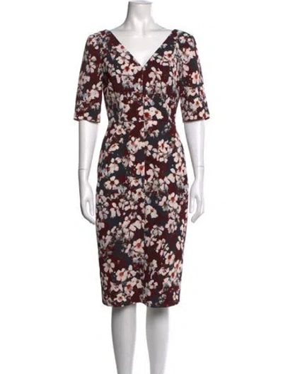 Pre-owned Black Halo Floral Print Knee-length Dress In Burgundy
