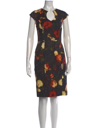 Pre-owned Black Halo Floral Print Knee-length Dress In Gray