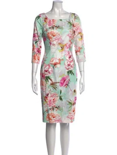 Pre-owned Black Halo Floral Print Knee-length Dress In Green