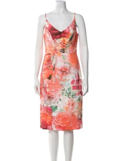Pre-owned Black Halo Floral Print Knee-length Dress In Orange
