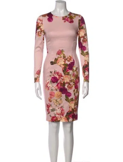 Pre-owned Black Halo Floral Print Knee-length Dress In Pink