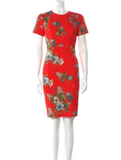 Pre-owned Black Halo Floral Print Knee-length Dress In Red