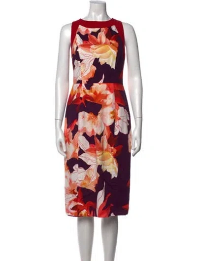 Pre-owned Black Halo Floral Print Knee-length Dress In Red
