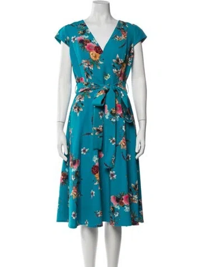 Pre-owned Black Halo Floral Print Midi Length Dress In Blue