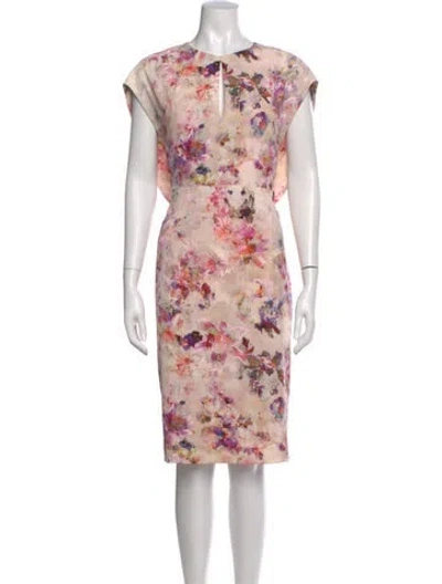 Pre-owned Black Halo Floral Print Midi Length Dress In Neutral