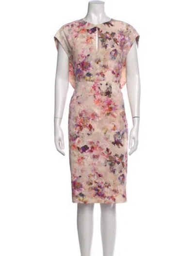 Pre-owned Black Halo Floral Print Midi Length Dress In Neutrals