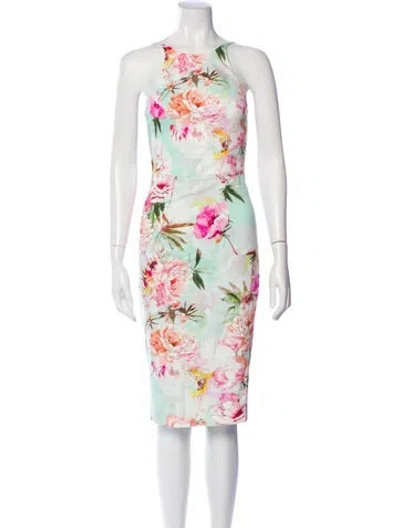 Pre-owned Black Halo Floral Print Midi Length Dress W/ Tags In Blue