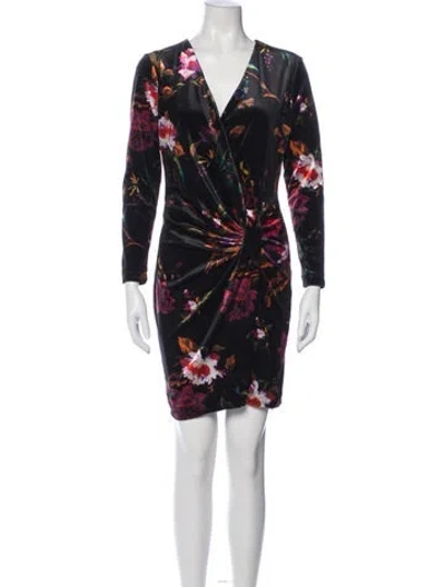 Pre-owned Black Halo Floral Print Mini Dress In Black