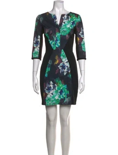 Pre-owned Black Halo Floral Print Mini Dress In Black
