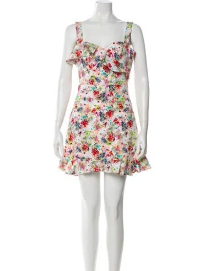 Pre-owned Black Halo Floral Print Mini Dress W/ Tags In White