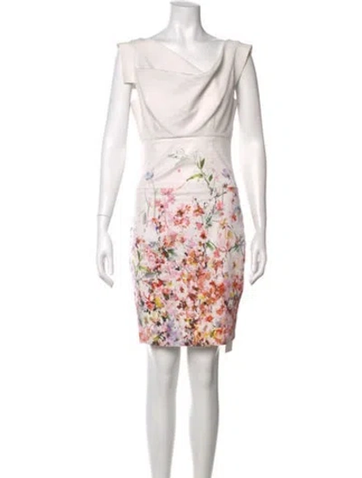 Pre-owned Black Halo Floral Print Mini Dress In White