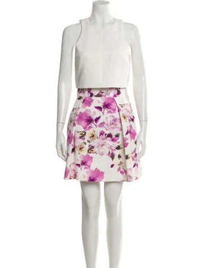 Pre-owned Black Halo Floral Print Skirt Set W/ Tags In White