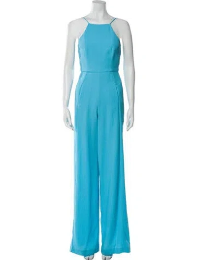 Pre-owned Black Halo Floral Print Square Neckline Jumpsuit In Blue