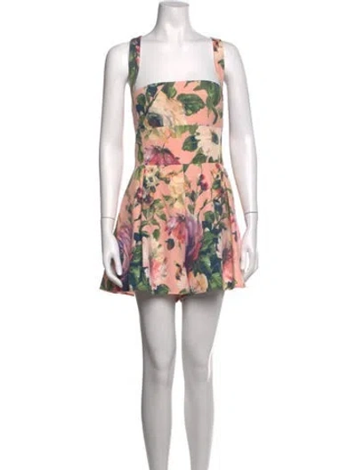 Pre-owned Black Halo Floral Print Square Neckline Romper In Pink