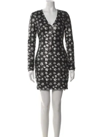 Pre-owned Black Halo Graphic Print Mini Dress In Blue