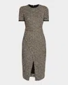 Black Halo Henderson Front-slit Tweed Midi Sheath Dress In Calico Boucle