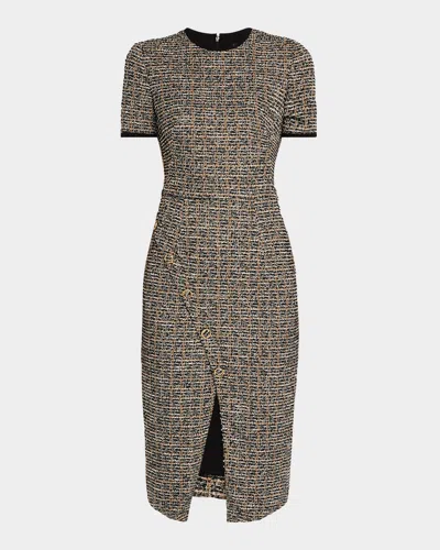 Black Halo Henderson Front-slit Tweed Midi Sheath Dress In Calico Boucle