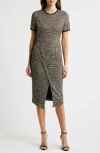 Black Halo Henderson Front-slit Tweed Midi Sheath Dress In Calico Boucle