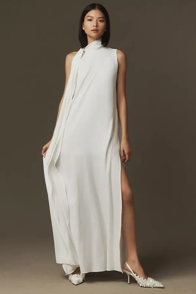 Black Halo Henna Halter Crepe Satin Maxi Dress In White