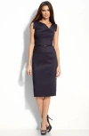 Black Halo Jackie Belted Stretch Gabardine Sheath Dress In Navy