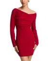 Black Halo Asymmetric Neck Long Sleeve Minidress In Red