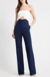 Black Halo Jada Strapless Wide Leg Jumpsuit In Blue