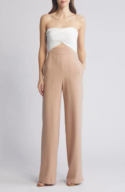 Black Halo Jada Strapless Wide Leg Jumpsuit In Desert Sand