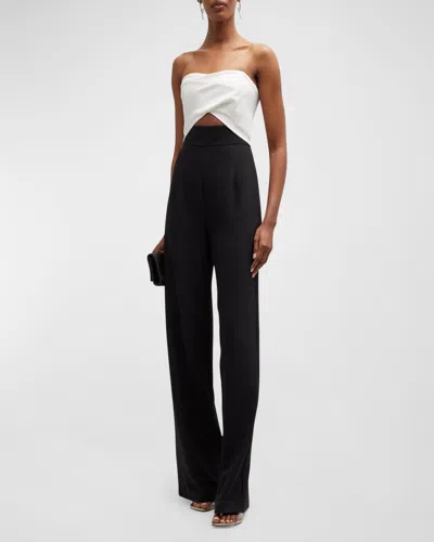 Black Halo Jada Two-tone Strapless Cutout Jumpsuit In Desert Sand/pearl