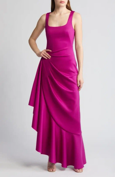 Black Halo Jewel Sleeveless Gathered Evening Gown In Berry Plum