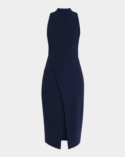 Black Halo Juma Sleeveless Mock-neck Midi Sheath Dress In Pacific Blue